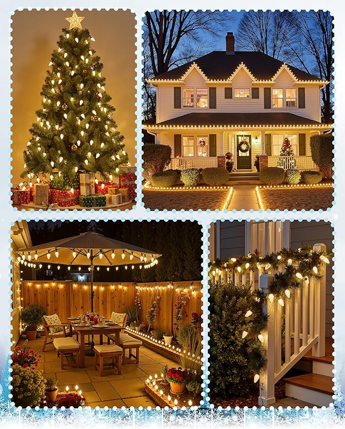 C9 LED Christmas Lights Outdoor with 100 Spring Clips, 81FT 100 LED C9 String Lights Waterproof Connectable for Outside Roofline Patio House Yard Windows Garden Christmas Decorations, Warm White