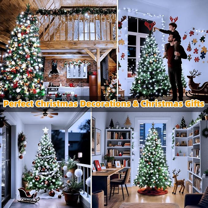 Christmas Tree Lights with Remote, 300 LED 8 Lights Modes with Timer& Memory Function, White Christmas Lights Waterproof for Outdoor Indoor Christmas Decorations