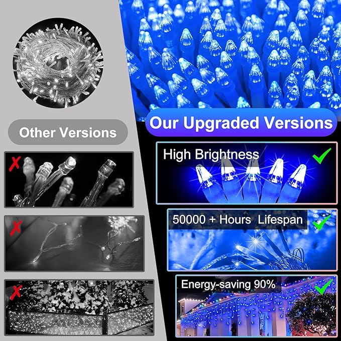 1620 LED Christmas Lights with 360 Drops,164ft 8 Modes Fairy Hanging String Lights with Timer Waterproof, Plug-in Hanging String Lights for Outdoor Holiday Wedding Party Christmas Decor (Blue)