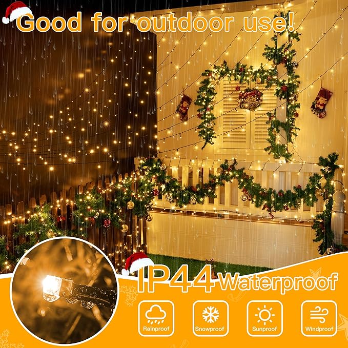 Ollny Christmas Tree Lights 400LED 132FT, Remote Plug-in Christmas Lights with Timer and 8 Modes, Waterproof Outdoor String Light for Thanksgiving Xmas House Indoor Outside Decorations(Warm White)