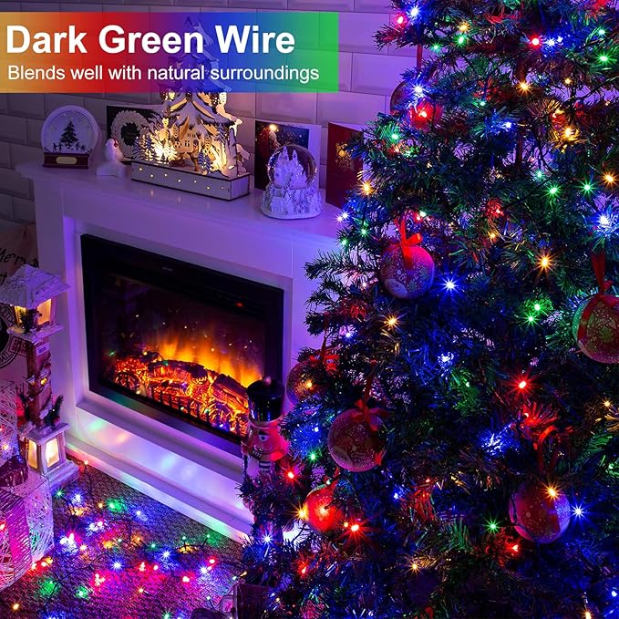 Christmas Lights Outdoor, 66FT 200 LED Christmas String Lights with 8 Modes Waterproof, Connectable Twinkle Light Green Wire for Indoor Xmas Patio Yard Party Holiday Decorations, Multicolor