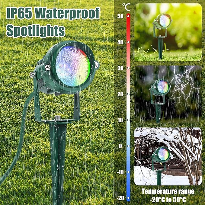 Fovths 4 Pack Christmas Spotlight 12W RGBW Outdoor Landscape Lights Spot Light with Remote Control IP65 Waterproof 120V Lights 16 Color Changing for Xmas Garden Path Yard Decor