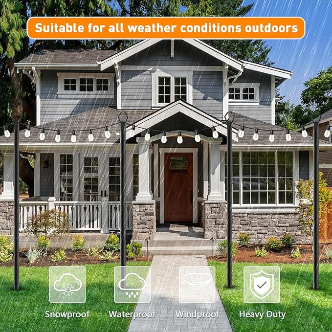 4 Pack 10 FT String Light Poles,Metal with Fork Lights Poles for Outdoor String Light, Rustproof Heavy Duty for Outside Garden,Patio,Wedding,Backyard,Deck,Party