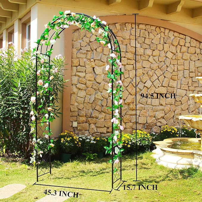 Garden Arbor 7.9 Ft High x 3.8 Ft Wide Sturdy Metal Archway with Ground Stakes to Enhance Stability for Different Grounds, Garden Arch Trellis Pergola for Climbing Plants, Decoration