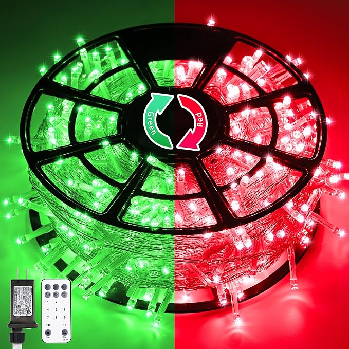JMEXSUSS 168ft 600 LED Red to Green Halloween Lights Outdoor, Red Green Color Changing Christmas Lights, Christmas Twinkle String Lights Plug in for Tree Porch Yard Halloween Decorations
