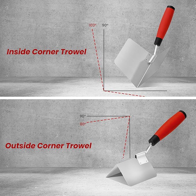 Fishark 2-Piece Drywall Corner Trowel Tool Set, Stainless Steel 3.9'' Outside Corner Knife & 5'' Inside Corner Knife for Sheetrock, Stucco & Concrete