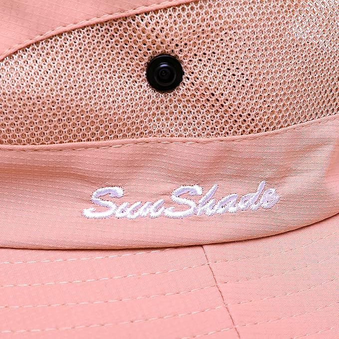 Womens Summer Sun Hat Beach Hat Wide Brim Outdoor UV Protection Hat Foldable Cool Mesh Ponytail Bucket Hat