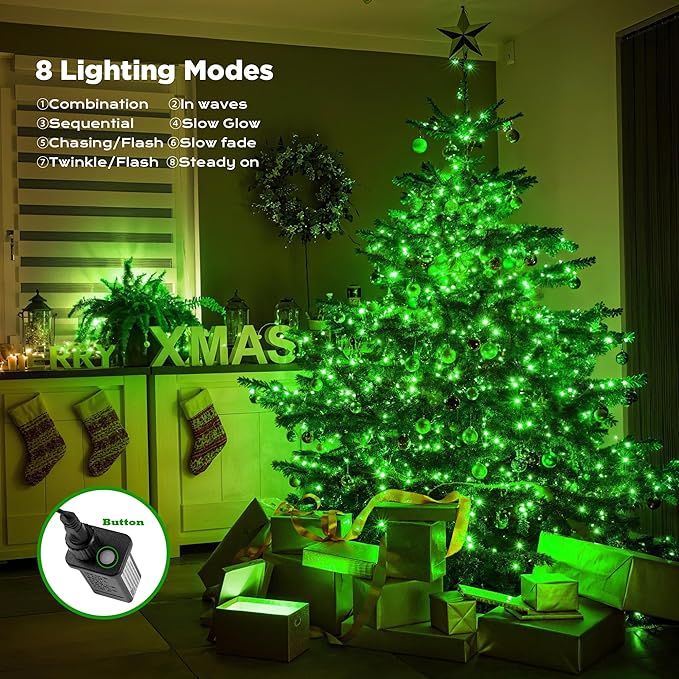 WBao Christmas Lights Indoor Outdoor 300LED 108ft, Super Bright LED Christmas String Lights with UL Certified, 8 Light Modes, Timer, Connectable & Waterproof for Trees, Patio, Xmas Party Decor, Green