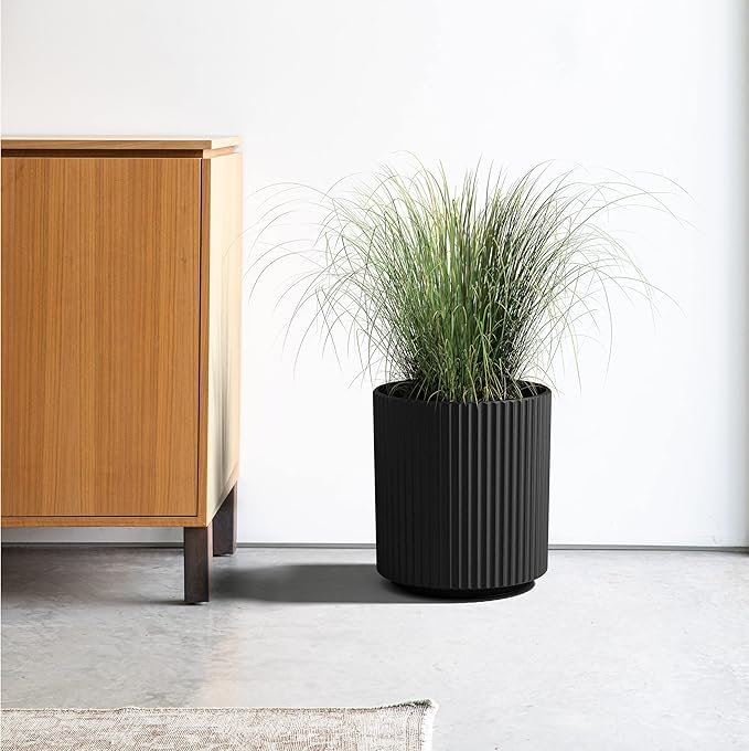Veradek Demi Series Round Planter for Porch, Patio, Backyard | Durable Plastic-Stone Composite Material | Modern Décor for Tall Plants, Flowers