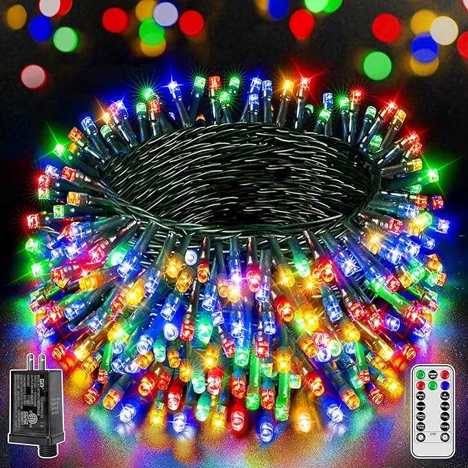 500 LED 164 FT Christmas Lights, Waterproof Outdoor String Lights with Remote and Timer, Christmas Tree Lights with 8 Modes Dimmable, Fairy Lights for Holiday Decor (Multicolor)