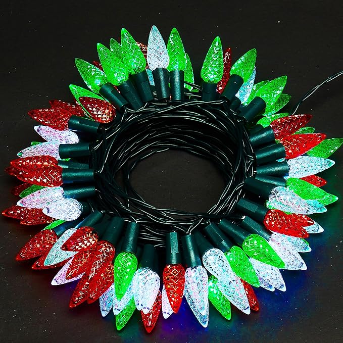 WBao C6 Battery Operated Christmas String Lights, 60 LED 20ft with 8 Modes, Auto Timer, Waterproof for Indoor Outdoor Christmas Trees, Fence, Stairs Xmas Decorations, Red Green White