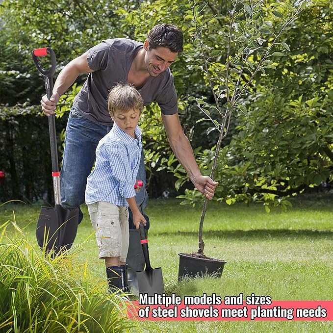 SHARK ATTACK Heavy Duty Garden Shovel 43.3 inch with D-Grip Handle, 6.3'' Serrated Steel Blade for Digging and Landscaping, Beach Shovel, Car Snow Shovel