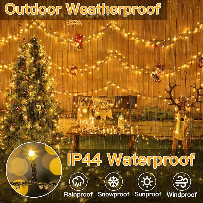 Ollny Christmas Lights, 500LED 164FT Long Christmas Tree Lights with 8 Modes Remote Timer IP44 Waterproof, Outdoor Christmas Lights for Tree House Yard Outside Xmas Decorations Warm White