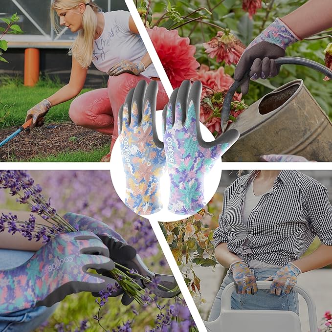 COOLJOB 6 Pairs Colorful Gardening Gloves for Women Ladies, Breathable Rubber Coated for Yard Garden, Outdoor Indoor Protective Work, Medium Size, Varied Colors