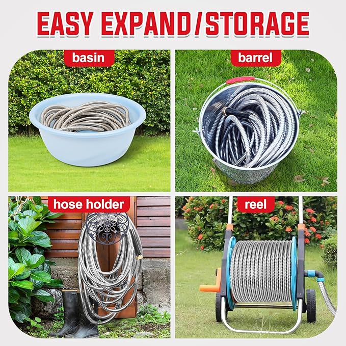 YAMATIC 75FT Stainless Steel Garden Hose with 10 Pattern Spray Nozzle, Heavy Duty Metal Water Hose, Kink-Free, Rust Resistant Hose for Yard, Lawn, RV, Outdoor