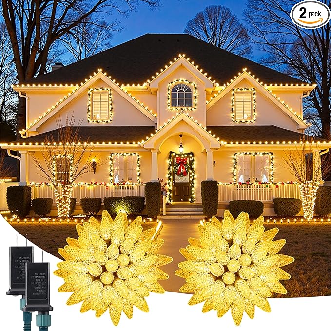 C9 Christmas Lights Outdoor, 72 FT 110 LED C9 String Lights, 8 Modes & Timer Connectable Waterproof for Christmas Tree light Indoor Outdoor Roofline Patio Outside Yard Xmas Decor, Warm White 2 Pack