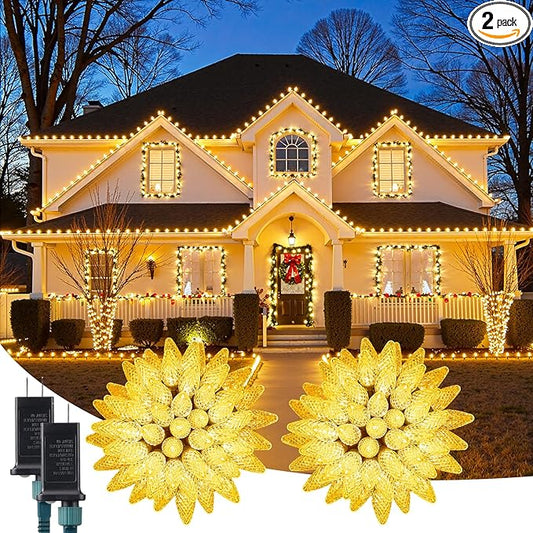 C9 Christmas Lights Outdoor, 72 FT 110 LED C9 String Lights, 8 Modes & Timer Connectable Waterproof for Christmas Tree light Indoor Outdoor Roofline Patio Outside Yard Xmas Decor, Warm White 2 Pack