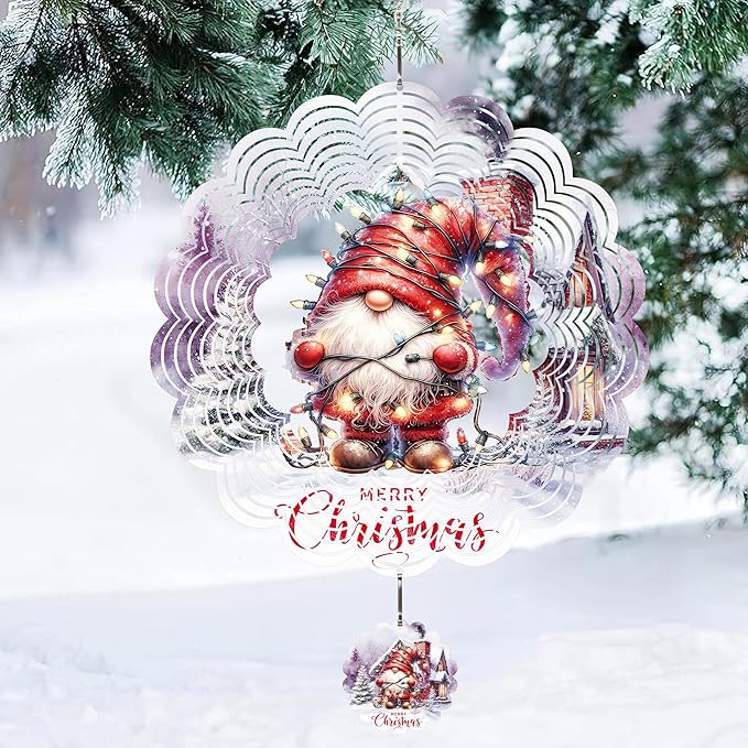 Metal Wind Spinner Outdoor Christmas Decorations,Santa Claus Halloween Yard Decorations 12inch 3D Stainless Steel Garden Sculpture Lawn Ornaments Gifts Indoor/Outdoor Decor Gifts for Women