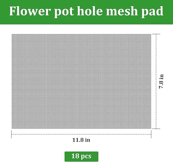 18pcs Flower Pot Hole Mesh Pad, 11.8x7.8 Inch Planter Mesh Drainage Screen, DIY Drainage Netting Pot Bottom Grid Mat Keep Soil from Flowing Away