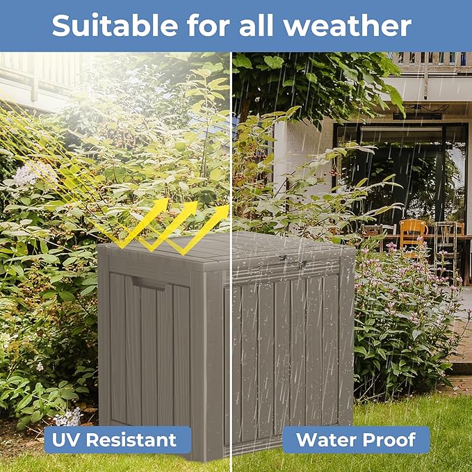 35 Gallon Resin Deck Box, Waterproof Outdoor Storage Bin for Patio, Poolside, and Garden, Lockable & UV-Resistant,Grey