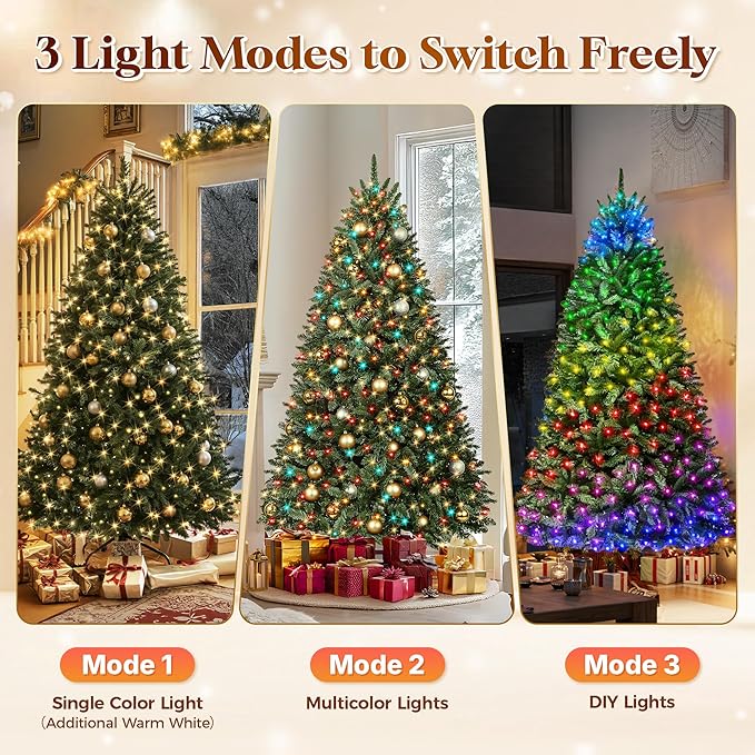 HOLLO STAR 6 ft Prelit Christmas Tree with 270 LED Lights, App Control, Artificial Christmas Tree with Multi-Color RGBW Lights, 1072 Branch Tips, Metal Base, Easy to Assemble, for Home, Party