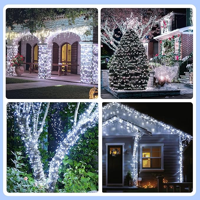 weillsnow 328 FT 1000 LED Christmas String Lights with Remote & Timer, 8 Lighting Modes Twinkle Lights, Waterproof Fairy Lights for Outdoor Bedroom Backyard Tree Wall Christmas Decoration (White)