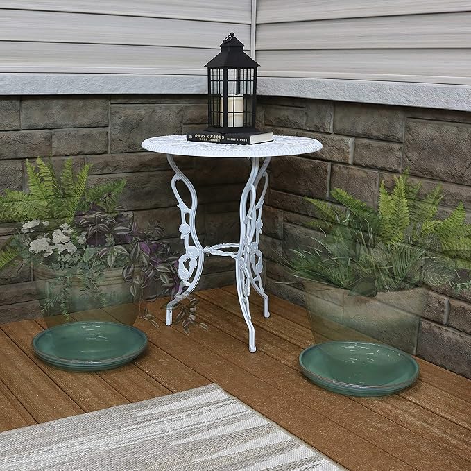 Sunnydaze 12-Inch Ceramic Plant Saucers - Plant Drip Trays for Outdoor Planter Flower Pot Drainage - Set of 2 - Seafoam