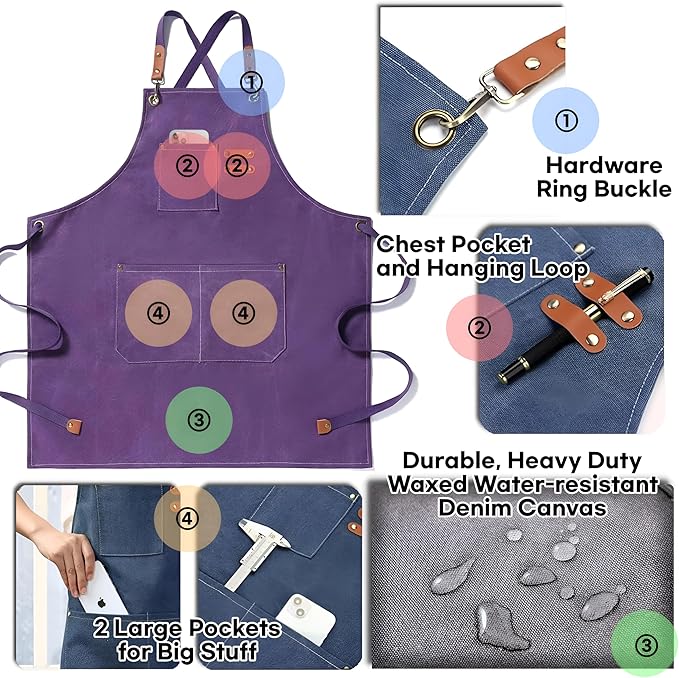 Heavy-Duty Canvas Tool Apron – Adjustable Cross-Back Work Apron with Pockets for Woodworking, Gardening & Crafts