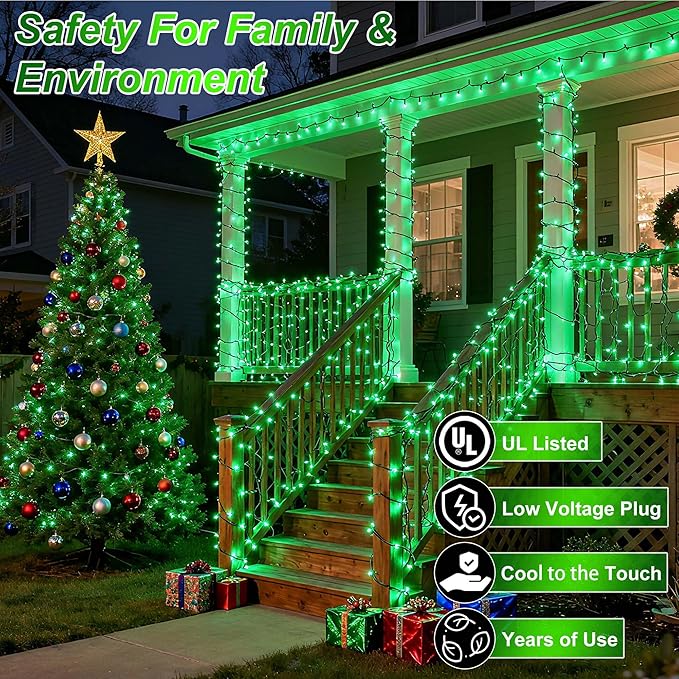 750 LED 256FT Christmas String Lights Outdoor, Christmas Light with 8 Lighting Modes& Timer & Memory, Plug in Outdoor Waterproof Clear Wire Twinkle Light for for Xmas Yard Tree Party Decor Green