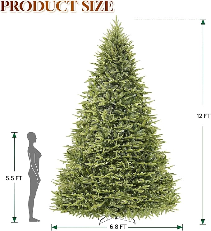 HOLLO STAR 12 ft Prelit Christmas Tree with 1800 LED Lights, App Control, Aspen Artificial Christmas Tree, Multi-Color RGBW Lights, 8334 PE & PVC Branch Tips, for Home, Party