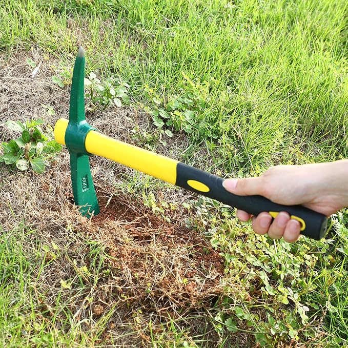 Lothee 6 PCS Pick Mattock Hoe 15 Inch Heavy Duty 1.5Lbs Forged Garden Pick Axe with Rubber Non-Slip Handle Weeding Mattock Hoe Agriculture Hand Tools for Weeding Cultivating Camping or Prospecting