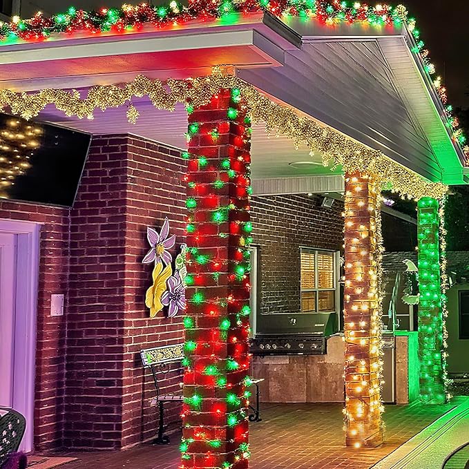 Joomer Christmas String Lights - 32FT 100LED Plug-in RGB String Lights with Remote, Waterproof Outdoor Indoor with Timer Memory Function for Tree, Yard, Christmas Decor (Non-Connectable)