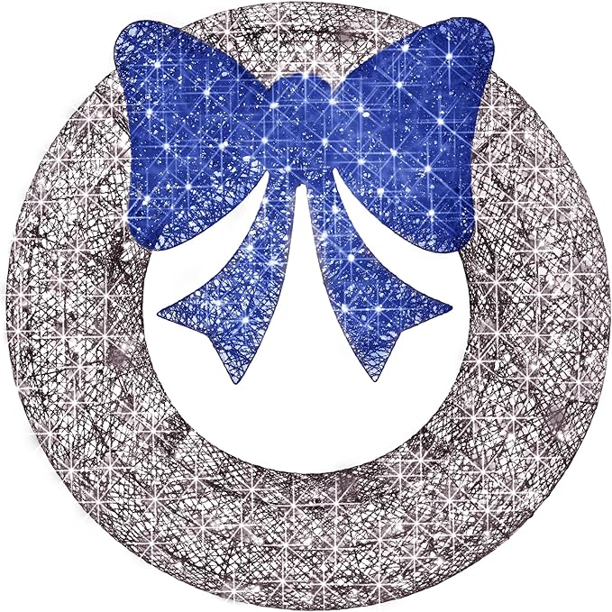 Best Choice Products 48in Pre-Lit Outdoor Christmas Wreath Decoration, LED Metal Holiday Decor for Home w/ 140 Lights, Bow - Hanukkah Silver/Blue