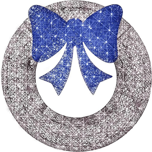 Best Choice Products 48in Pre-Lit Outdoor Christmas Wreath Decoration, LED Metal Holiday Decor for Home w/ 140 Lights, Bow - Hanukkah Silver/Blue