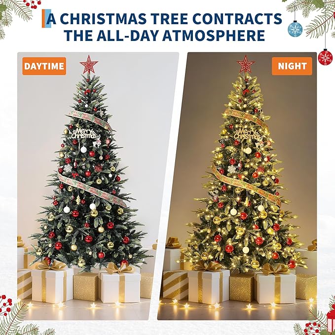 6.5 FT Pre-Lit Pencil Christmas Tree – 300 Warm White Lights, Auto-Hinged Expansion, Foldable Metal Stand, PE & PVC Construction – for Porch, Party, Office, and Home Decor