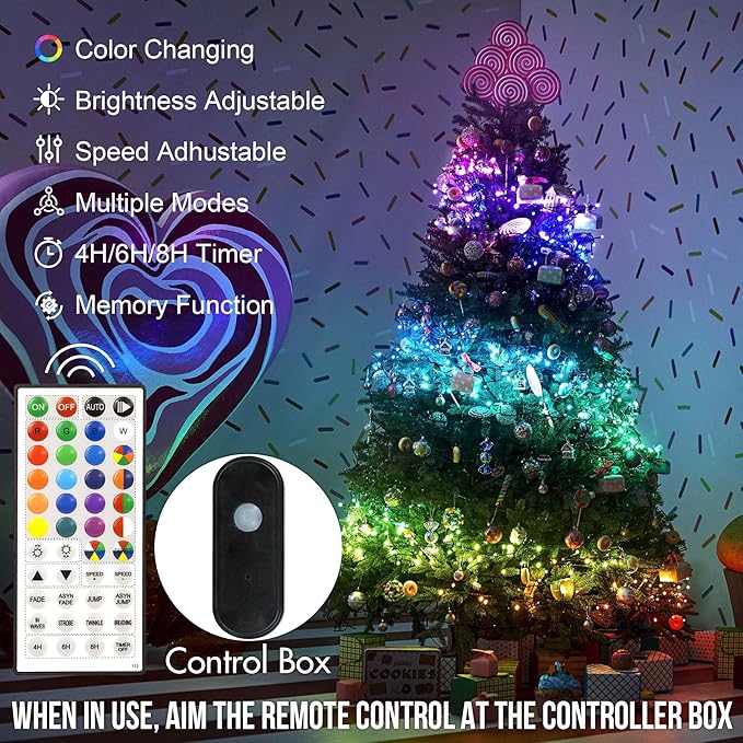 164 FT 500 LED Christmas Lights Outdoor, RGB Color Changing Lights with Remote & APP Control, 9 Modes Plug in Green Wire Fairy Lights for Indoor Outdoor Room Garden Christmas Tree Party Decor