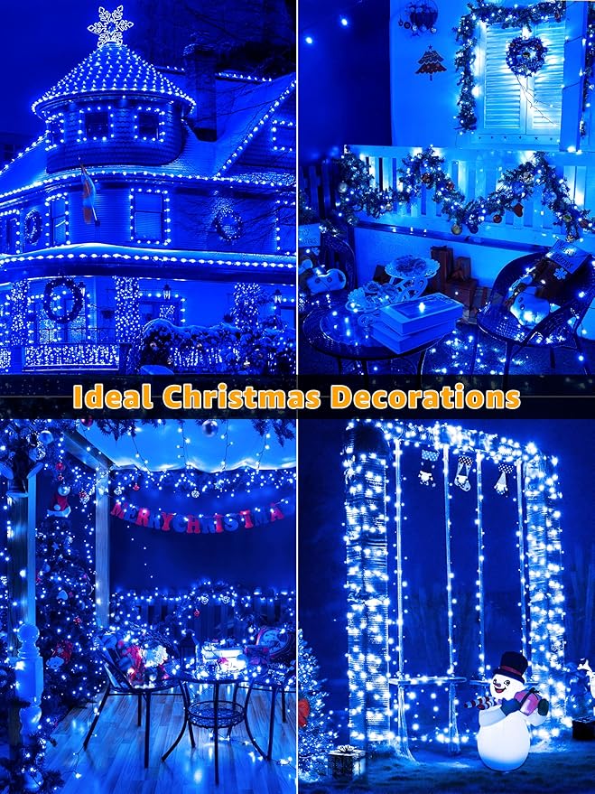 500 LED 164 FT Christmas Lights, Waterproof Outdoor String Lights with Remote and Timer, Christmas Tree Lights with 8 Modes Dimmable, Fairy Lights for Holiday Decor (Blue)