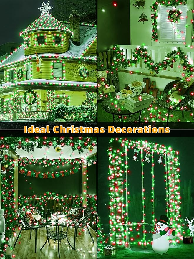 500 LED 164 FT Christmas Lights, Waterproof Outdoor String Lights with Remote and Timer, Christmas Tree Lights with 8 Modes Dimmable, Fairy Lights for Holiday Decor (Red and Green)