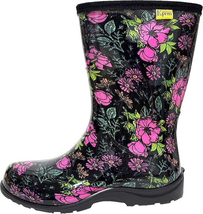 Women's Rain Boots Waterproof Mid Calf Rubber Garden Boots for Women Outdoor Mud Work with Comfort Insole