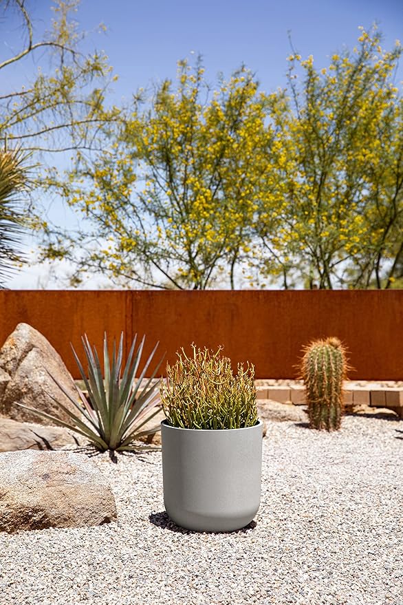 Veradek Mason Series Lima Planter - Round Planter for Indoor or Outdoor Porch/Garden | Made from Plastic-Stone Composite with Drainage Holes | Modern Décor for Succulents, Flowers, Small Plants