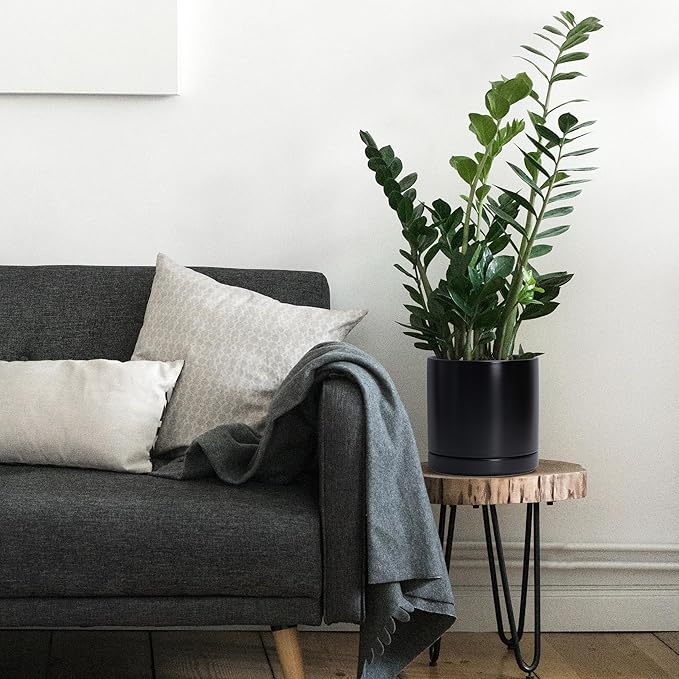 D'vine Dev 6.5 Inch & 8.2 Inch Ceramic Planter Pots for Plants with Drainage Hole and Saucer, Medium Plant Pots Set, Black, 94-G-M-2