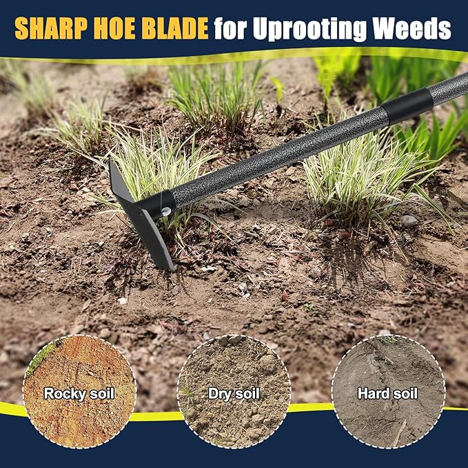 Professional Triangle Hoe with Detachable Shaft - Extra Wide 9.5" Sharpened Blade for Farm/Garden, 15"-71" Adjustable Stainless Steel Pole