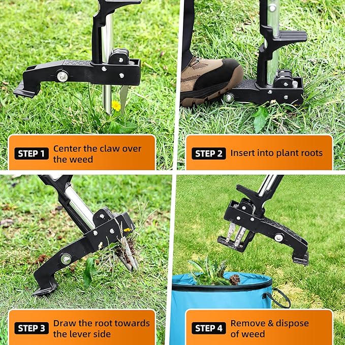 Weed Puller Tool, Heavy Duty Stand Up Weed Puller with 39.3" Long Handle & Tough Stainless Steel Claws, Detachable Gardening Hand Weeding Tool for Lawn Garden Without Bending, Pulling, or Kneeling