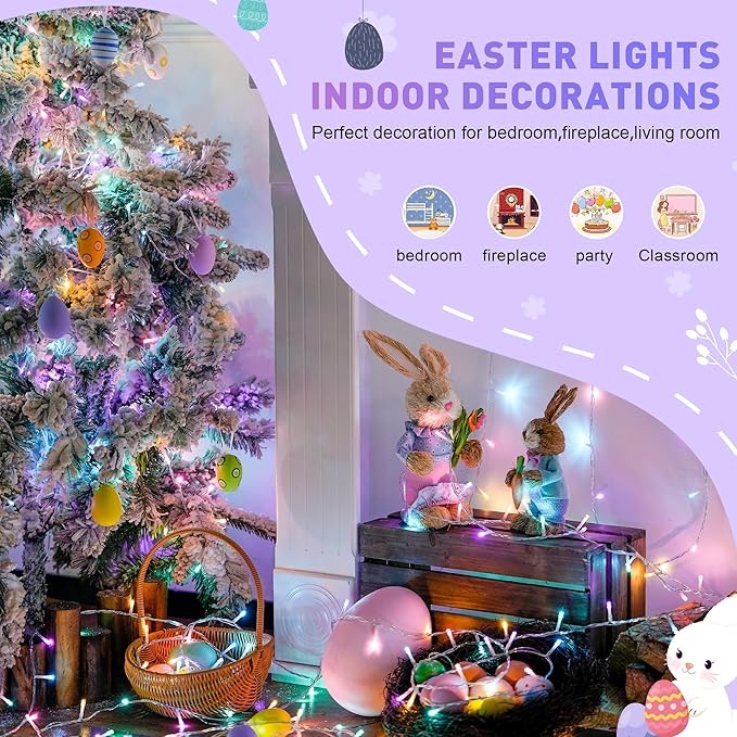 JMEXSUSS Easter Lights Clear Wire Outdoor Indoor, 168ft 600 LED Multicolor Easter String Lights Plug in for Bedroom Tree Room Party Decorations