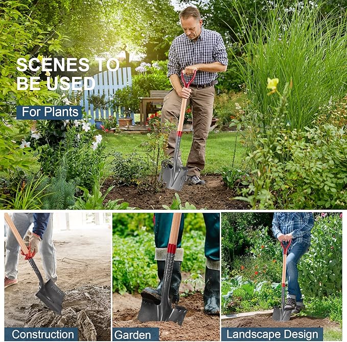 Garden Shovel Round Digging Shovel Heavy Duty Shovels for Digging Trenching Gardening Camping, 43 inches