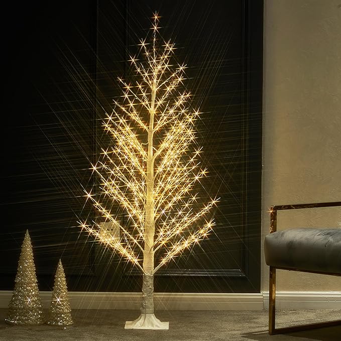 BAOLITVINE Lighted White Alpine Tree 4FT Christmas Tree 450 LED Warm White Lights, Twig Tree with Lights for Home Thanksgiving Christmas Festival Party Indoor Outdoor