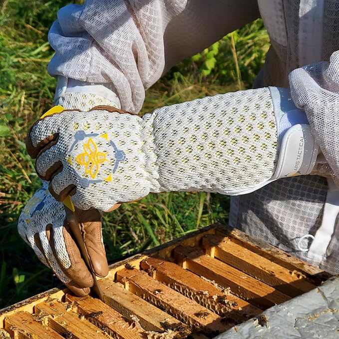 Heavy Duty Beekeeping Gloves Extended Cuff, Cowhide 5mm w/Patented Ventilation & Dexterity, Beekeeping Supplies