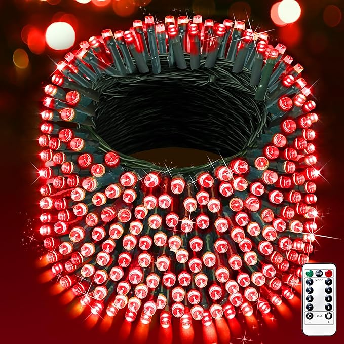 XURISEN 403FT 1000 LED Christmas Lights Outdoor Green Wire String Lights 8 Modes with Timer Memory Waterproof Fairy Light Plug in for Xmas Tree Wedding Yard Party Holiday Decorations(Red)