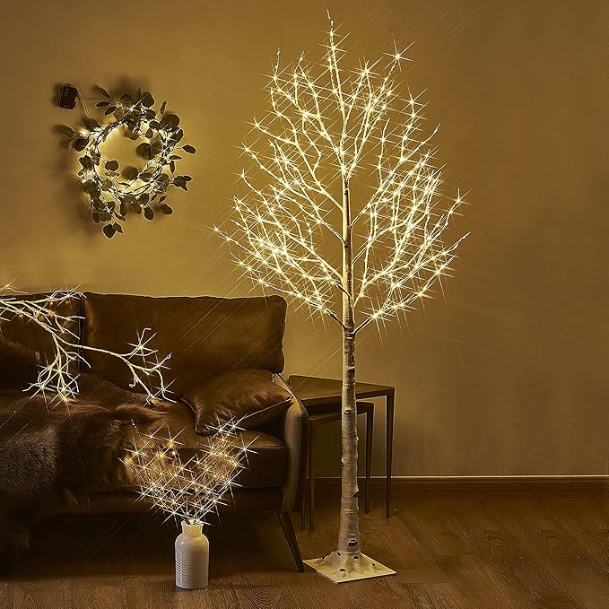 BAOLITVINE Lighted Birch Tree Plug in 330 Fairy Lights 6FT, White Tree with Lights for Indoor Outdoor Home Room Christmjas Easter Decoration