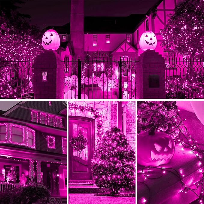 kemooie 300 LED Pink Christmas Lights, 99FT Connectable 8 Twinkle Modes String Lights with Memory Function, Waterproof for Outdoor Indoor Wedding Party Valentine's Day Decoration